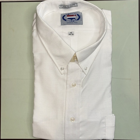 ALL AMERICAN MENS WRINKLE FREE LONG SLEEVE WHITE SHIRT 19 34/35 - Picture 10 of 12